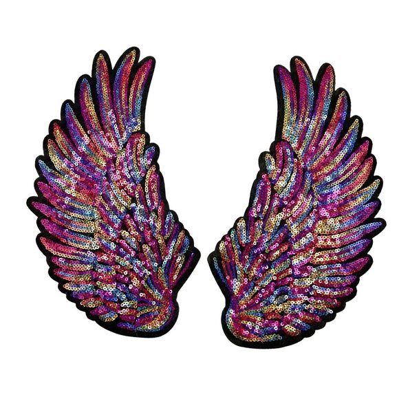 Iron On Large Angel Sequin Applique Motif for Leather Jean Jackets Vests - Picture 1 of 4